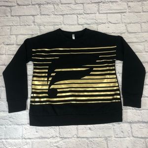 Fabletics crew neck sweatshirt Sz Large Black & shiny Gold logo